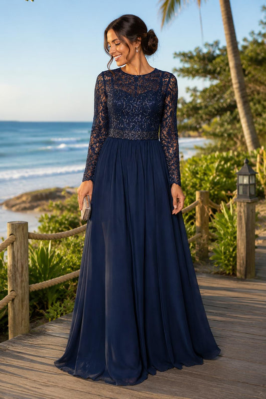 Serena Navy Lace Evening Gown
